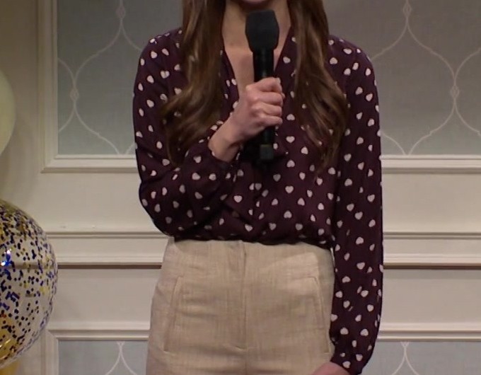 Love-Inspired Heart Patterned Button-Up Long Sleeve Blouse of Heidi Gardner
