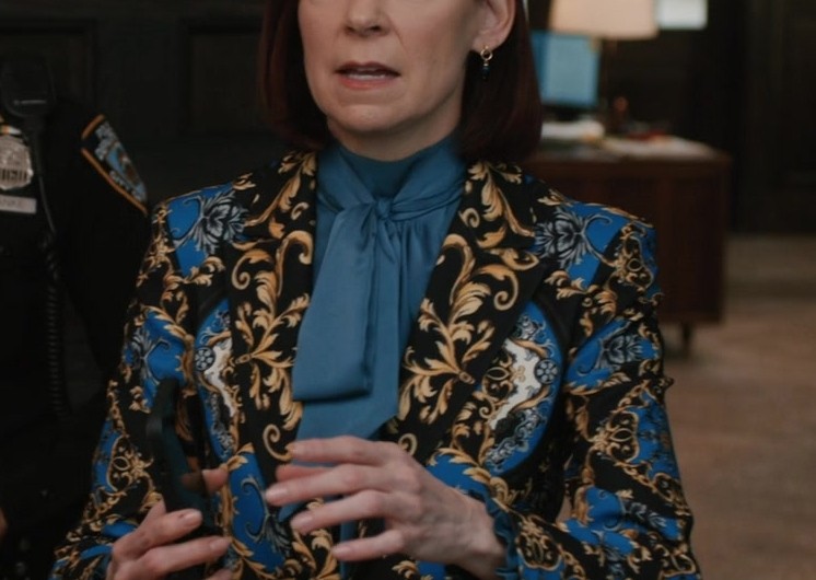 Regal Blue and Gold Scrollwork Baroque Patterned Blazer of Carrie Preston as Elsbeth Tascioni