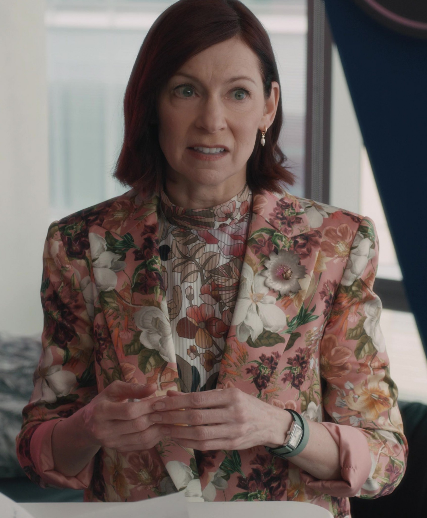 Pastel Pink Floral Print Blazer of Carrie Preston as Elsbeth Tascioni ...