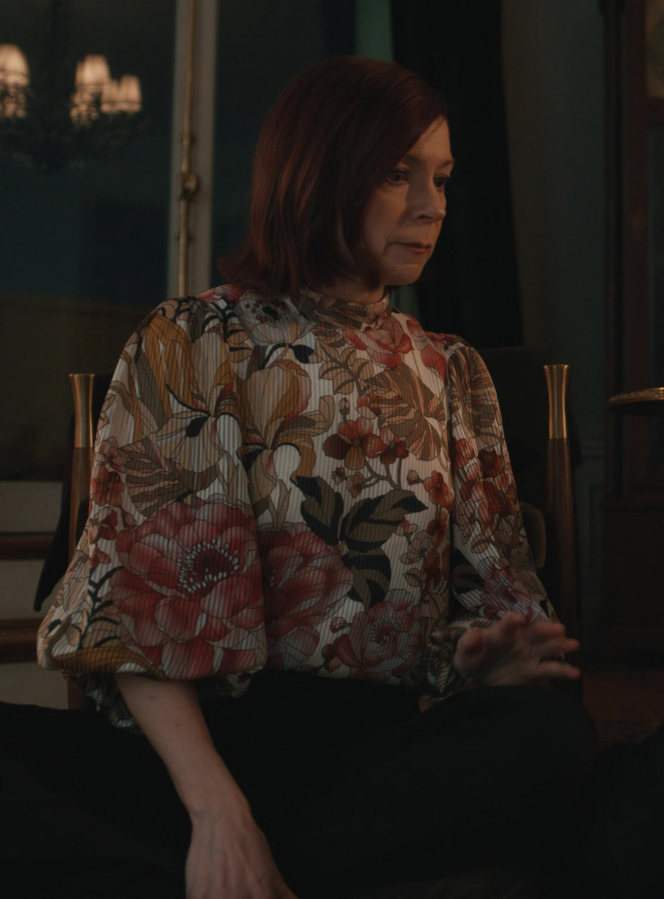 puff sleeve blouse with botanical print - Carrie Preston (Elsbeth Tascioni) - Elsbeth TV Show
