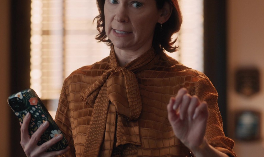 Exotic Crocodile Print Silk Blouse with Tie Neck of Carrie Preston as Elsbeth Tascioni