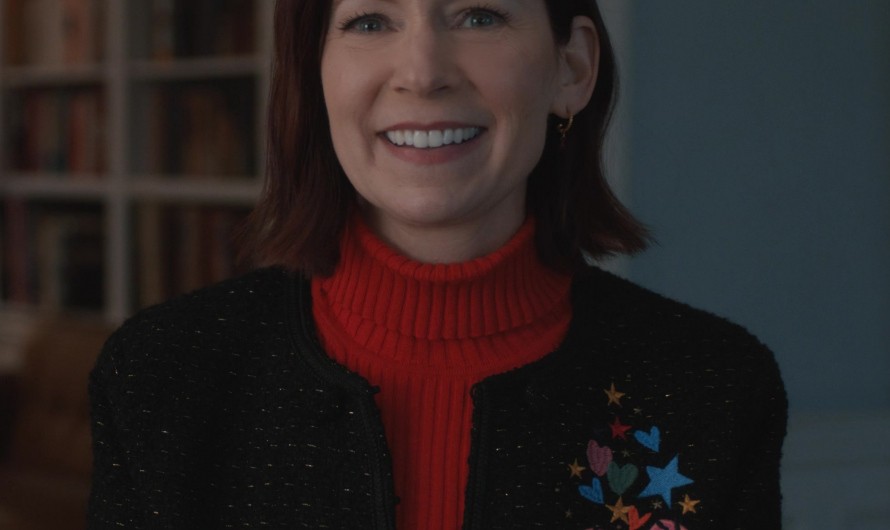 Black Bouclé Jacket with Whimsical Heart Embroidery of Carrie Preston as Elsbeth Tascioni