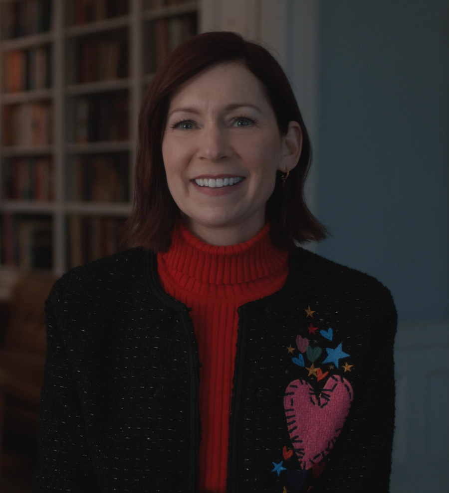 Black Bouclé Jacket with Whimsical Heart Embroidery of Carrie Preston as Elsbeth Tascioni