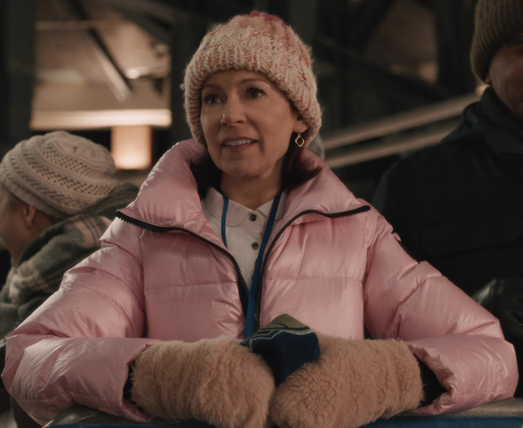 pastel pink insulated puffer coat - Carrie Preston (Elsbeth Tascioni) - Elsbeth TV Show
