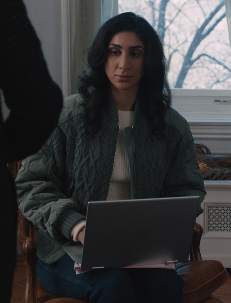 Green Dual-Texture Quilted and Knit Bomber Jacket of Olivia Khoshatefeh as Annie Leonard