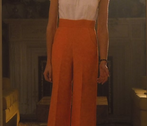 White and Orange Wide-Leg Jumpsuit of Kaia Gerber as Mitzi