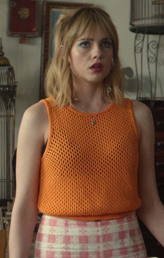 Orange Knit Sleeveless Tank Top of Lucy Boynton as Harriet