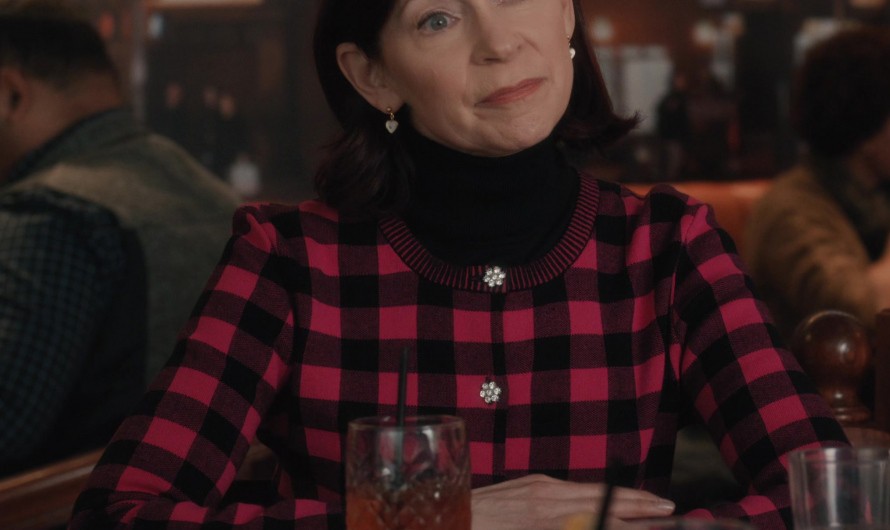 Full Sleeves Round Neck Checkered Red and Black Cardigan Sweater of Carrie Preston as Elsbeth Tascioni