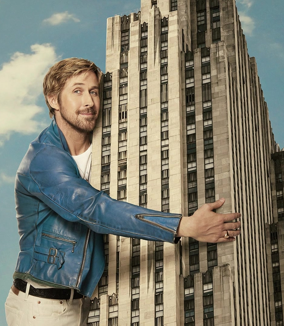 Blue Leather Motorcycle Jacket of Ryan Gosling as Guest