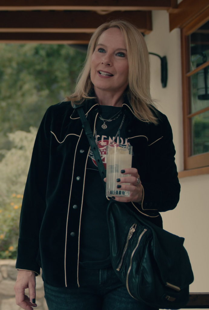 black velvet jacket with contrast piping - Amy Ryan (Melanie Mackintosh) - Sugar TV Show