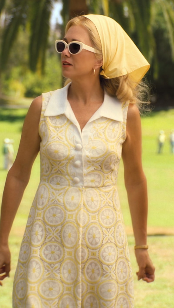 yellow floral print collared sleeveless dress - Kristen Wiig (Maxine Simmons) - Palm Royale TV Show