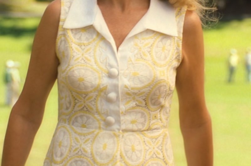 Yellow Floral Print Collared Sleeveless Dress Worn by Kristen Wiig as Maxine Simmons