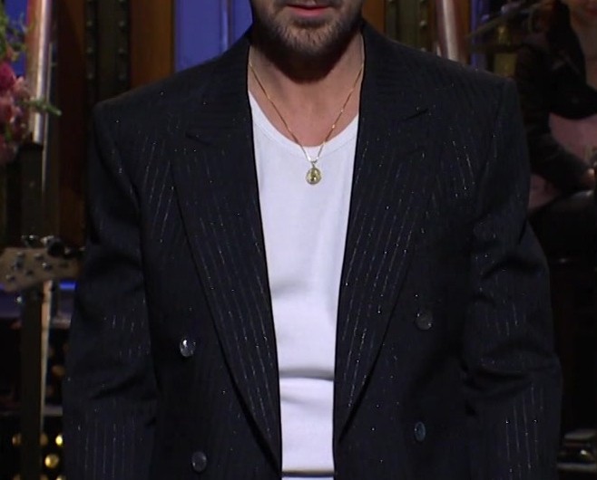 Pinstripe Double Breasted Suit Jacket of Ryan Gosling as Guest