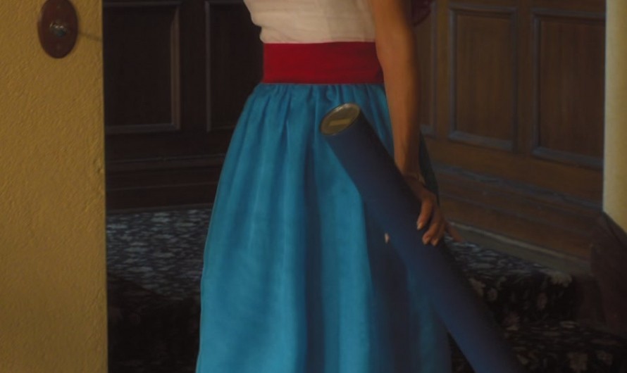 Red, White, and Blue Maxi Dress with Ruffle Accents Worn by Kristen Wiig as Maxine Simmons
