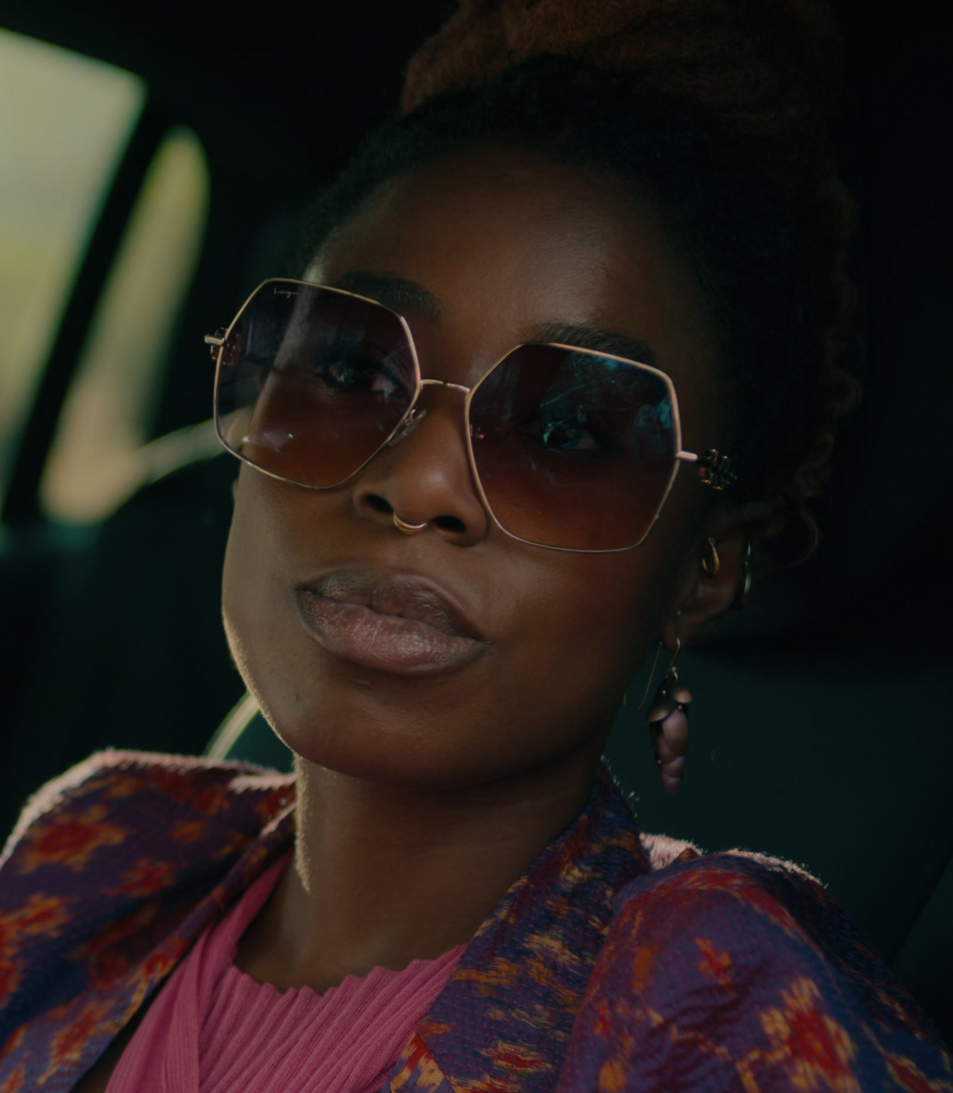 Chic Oversized Square Sunglasses with Gradient Lenses and Sleek Gold Metal Frame of Kirby Howell-Baptiste as Ruby