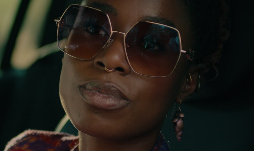 Chic Oversized Square Sunglasses with Gradient Lenses and Sleek Gold Metal Frame of Kirby Howell-Baptiste as Ruby