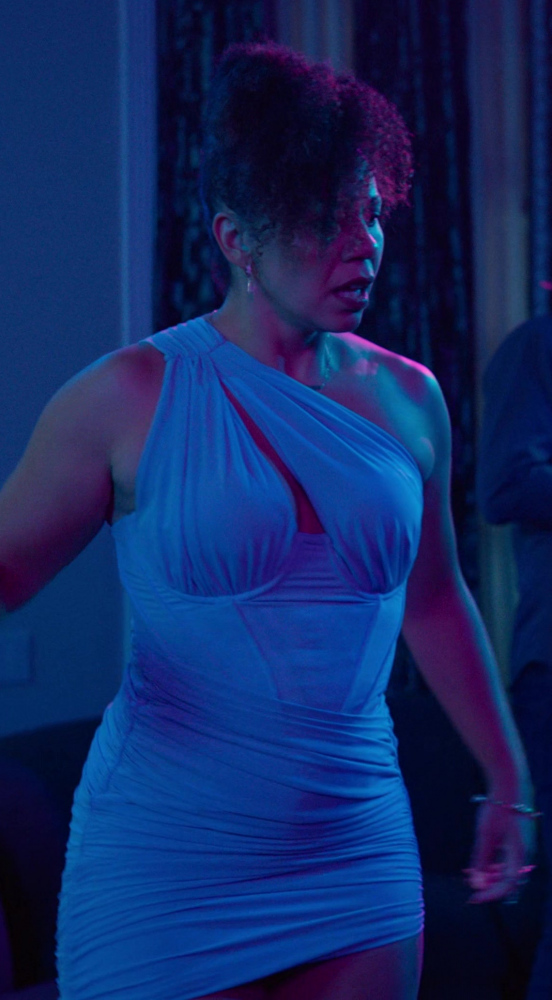 Mesh Corset Mini Dress with Single Shoulder of Cassandra Blair as Meagan