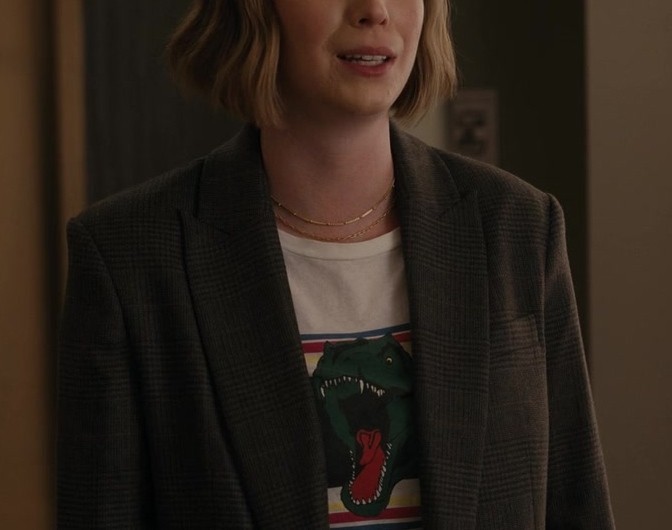Casual Cotton T-Shirt Featuring a Colorful Dinosaur Print of Hannah Einbinder as Ava Daniels