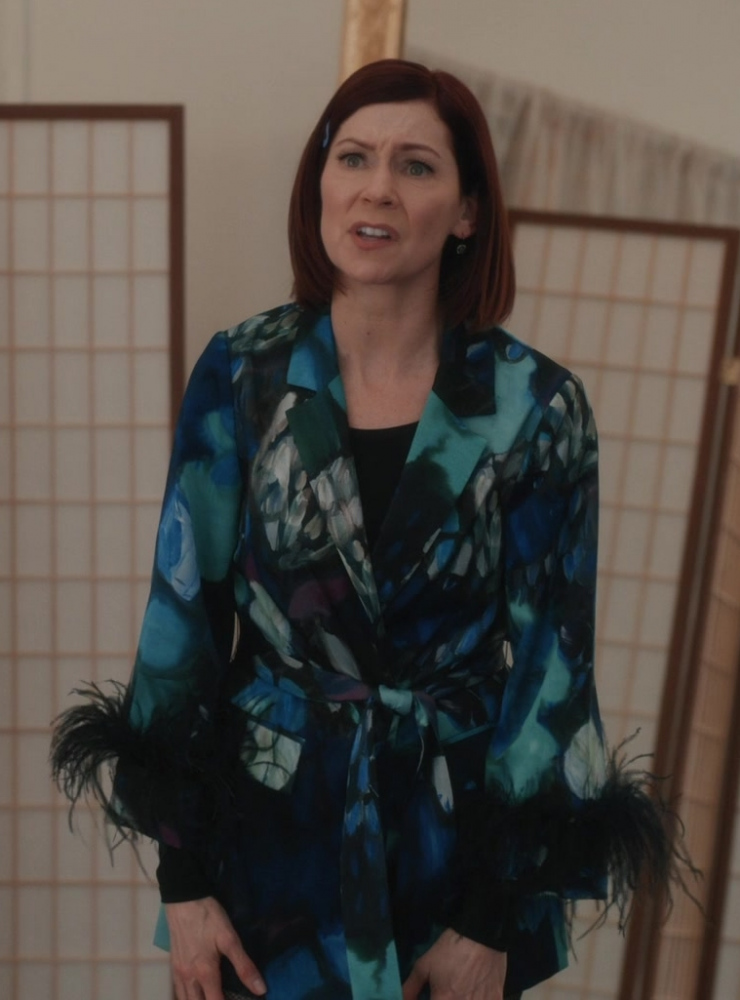 Blue and Green Floral Belted Jacket of Carrie Preston as Elsbeth Tascioni