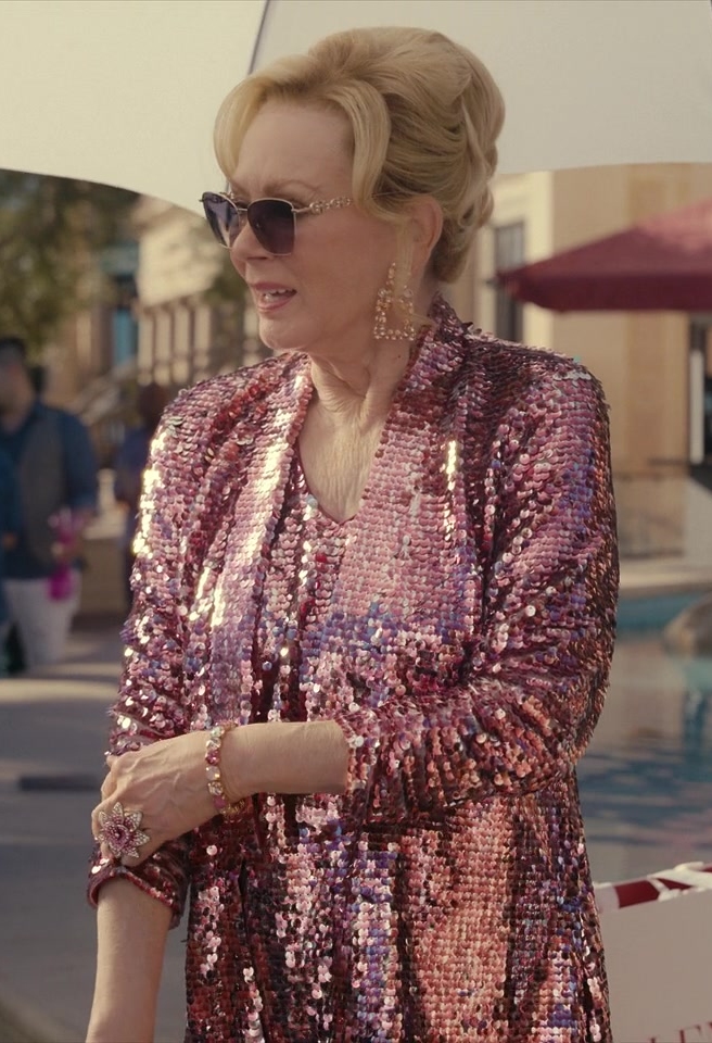 Luxe Pink Sequined Evening Jacket with Glamorous Shine of Jean Smart as Deborah Vance