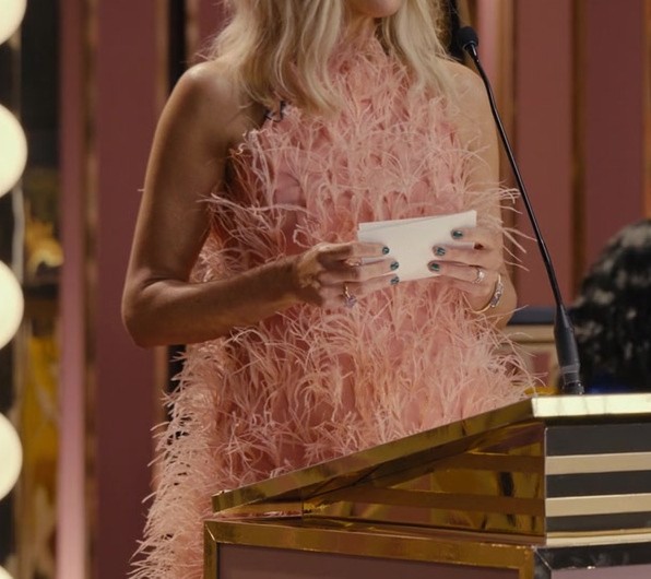 Pink Feather-Embellished Mini Dress of Kaitlin Olson as Deborah Vance