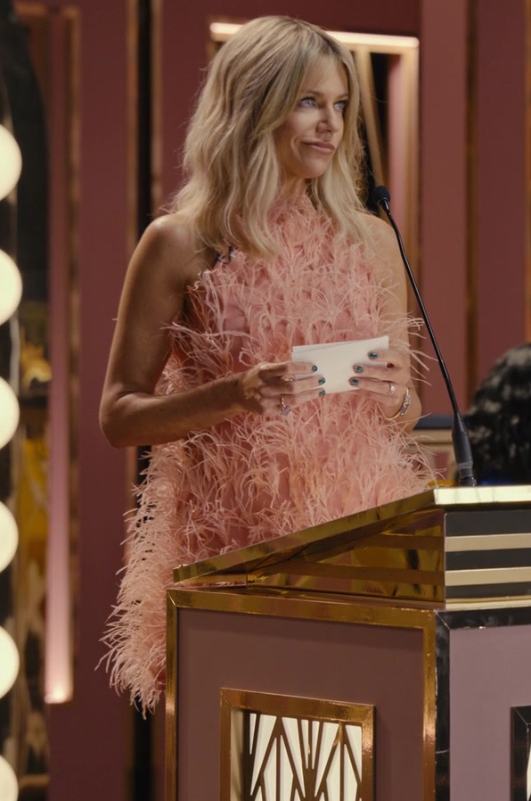 Pink Feather-Embellished Mini Dress of Kaitlin Olson as Deborah Vance