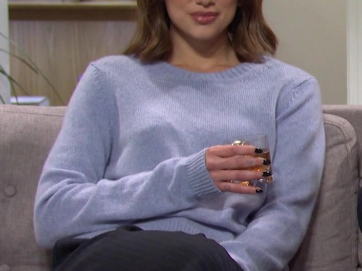 Soft Pastel Blue Crew Neck Knitted Sweater of Dua Lipa as Guest