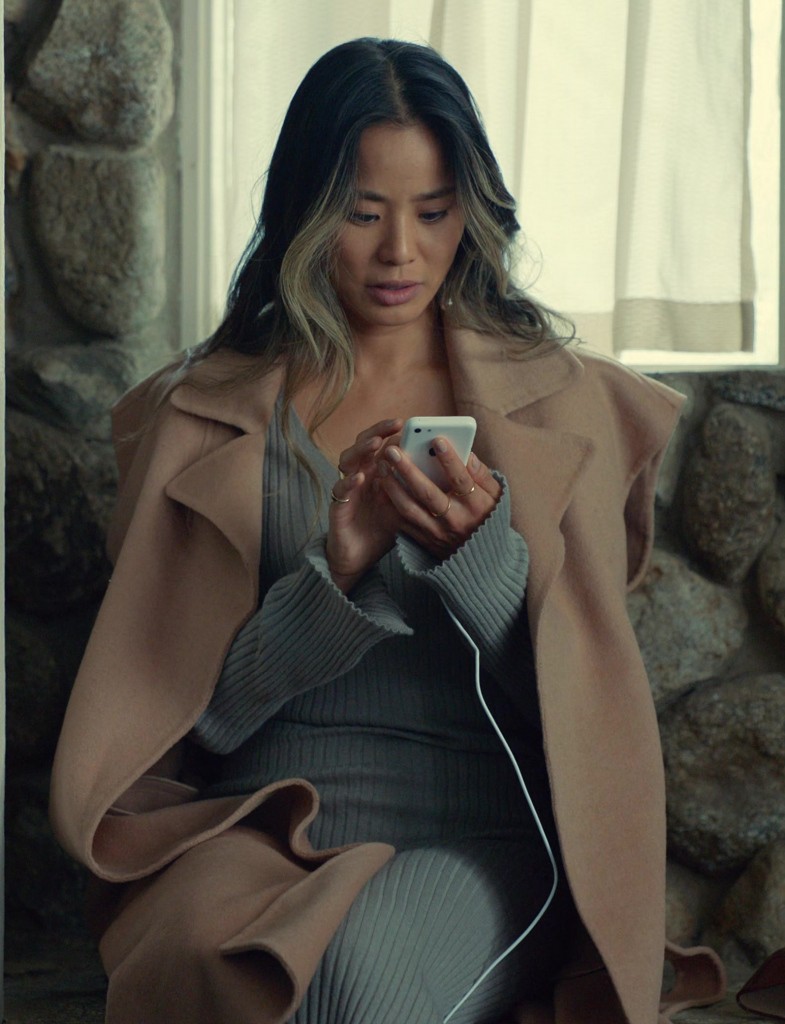 grey ribbed sweater dress - Jamie Chung (Jasmine) - Reunion (2024) Movie