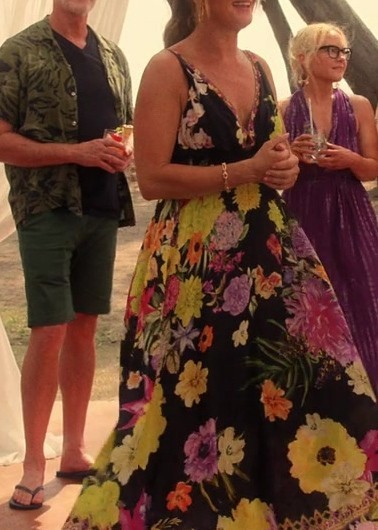 Floral Print Plunging V Neckline with Beaded Trim Maxi Dress of Brooke Shields as Lana