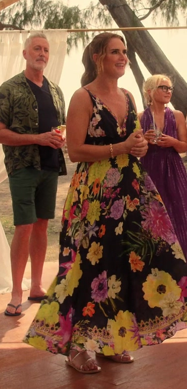 Floral Print Plunging V Neckline with Beaded Trim Maxi Dress of Brooke Shields as Lana