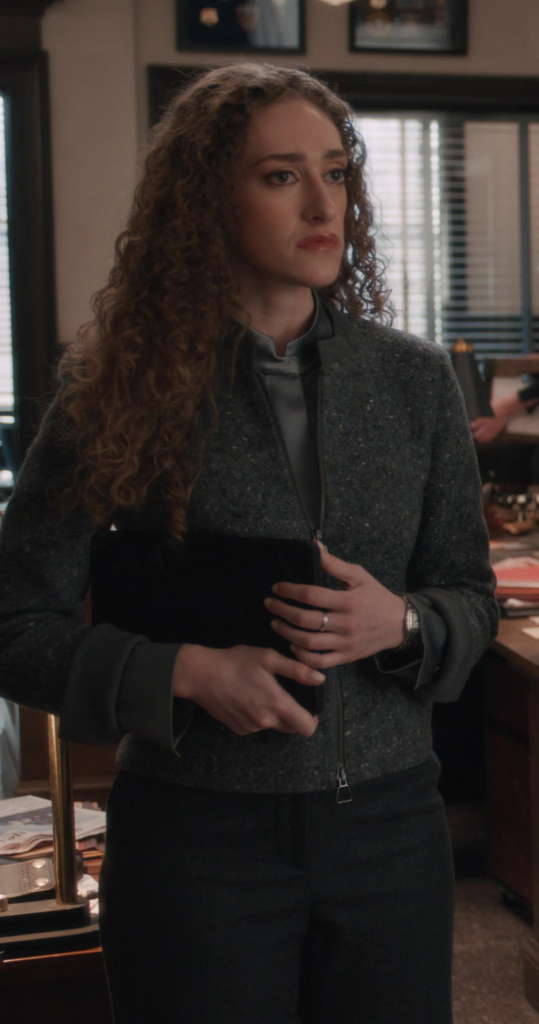 charcoal wool zip jacket - Micaela Diamond (Detective Edwards) - Elsbeth TV Show