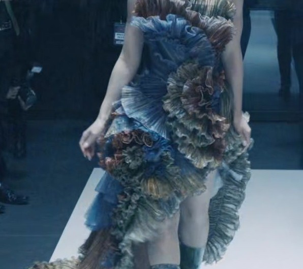 Avant-Garde Asymmetrical Ruffled Couture Dress of Laura Benanti as Nadine Clay
