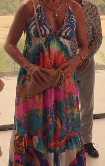 Multi Color Flamenco Flamingo Tiered Dress of Brooke Shields as Lana