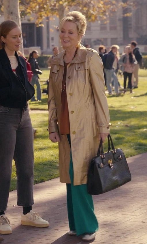 gold metallic trench coat - Jean Smart (Deborah Vance) - Hacks TV Show