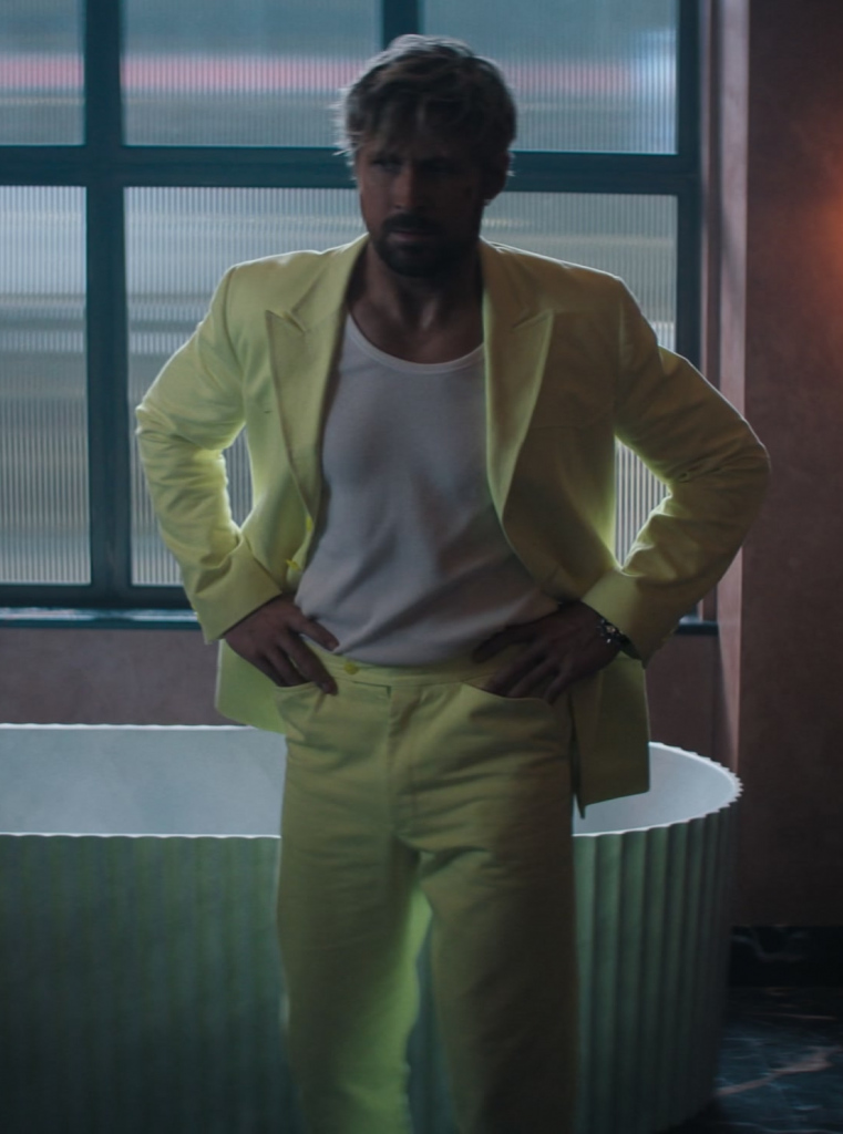 bright yellow two-piece suit - Ryan Gosling (Colt Seavers) - The Fall Guy (2024) Movie