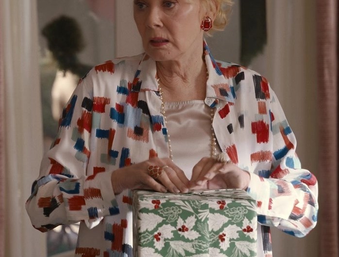 White Geometric Scribble Print Wrap Maxi Dress of Jean Smart as Deborah Vance