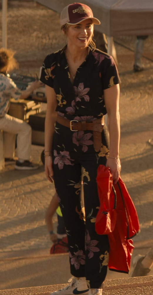 Black Floral Short Sleeve Jumpsuit of Emily Blunt as Jody Moreno