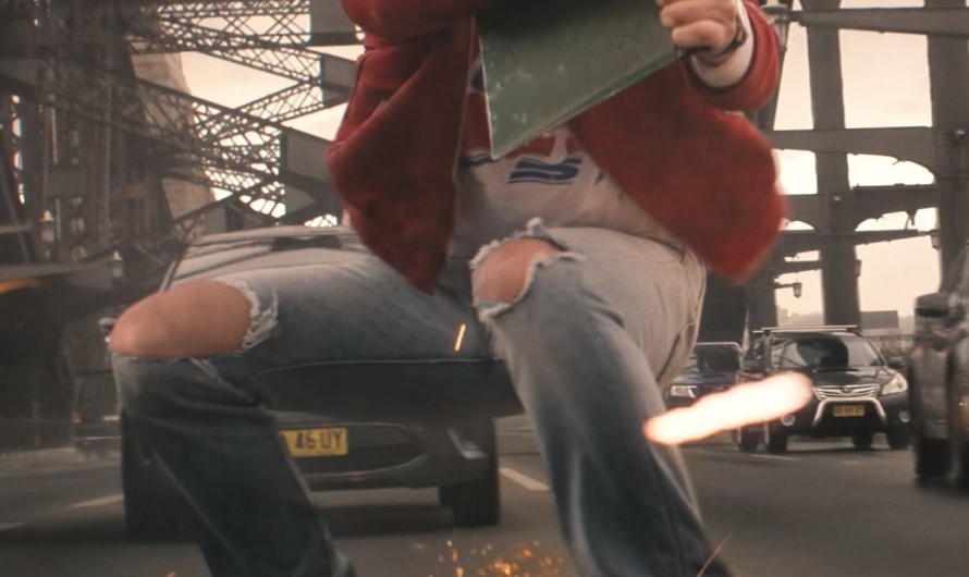 Light Blue Jeans with Stylish Knee Rips of Ryan Gosling as Colt Seavers