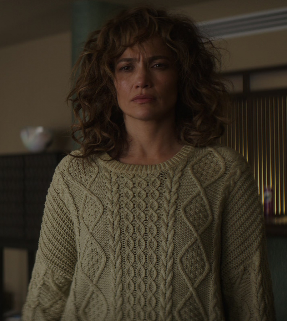 cable knit crewneck sweater - Jennifer Lopez (Atlas Shepherd) - Atlas (2024) Movie