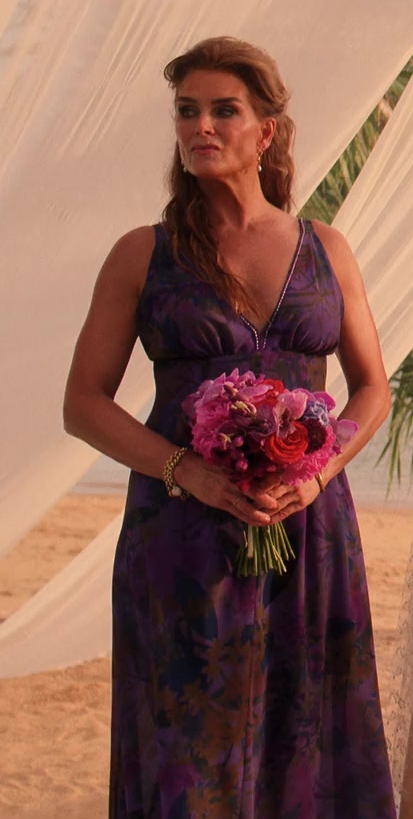 purple floral tie-dye silk maxi dress - Brooke Shields (Lana) - Mother of the Bride (2024) Movie
