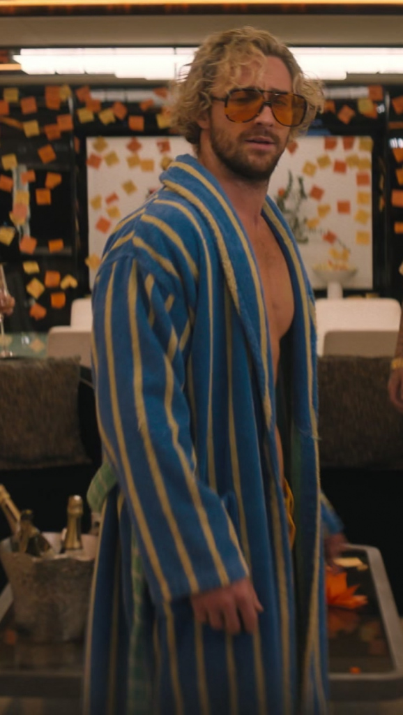 blue and yellow striped bathrobe - Aaron Taylor-Johnson (Tom Ryder) - The Fall Guy (2024) Movie