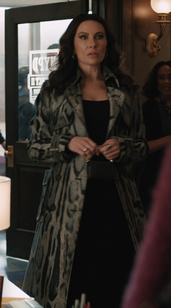 Animal Pattern Long Leather Coat of Laura Benanti as Nadine Clay