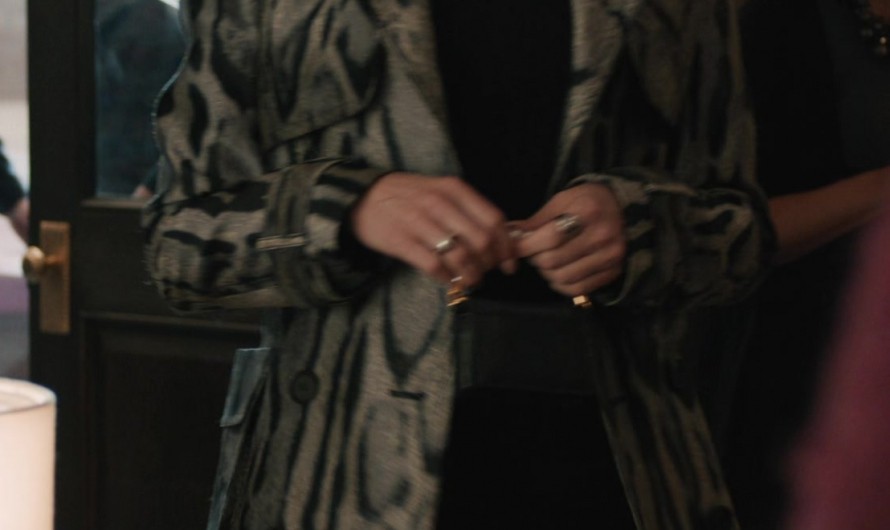 Animal Pattern Long Leather Coat of Laura Benanti as Nadine Clay