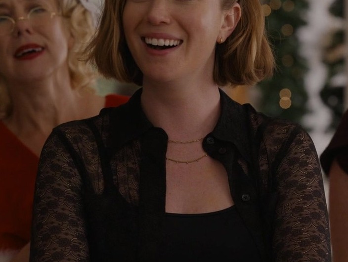 Black Sheer Lace Button Up Blouse of Hannah Einbinder as Ava Daniels
