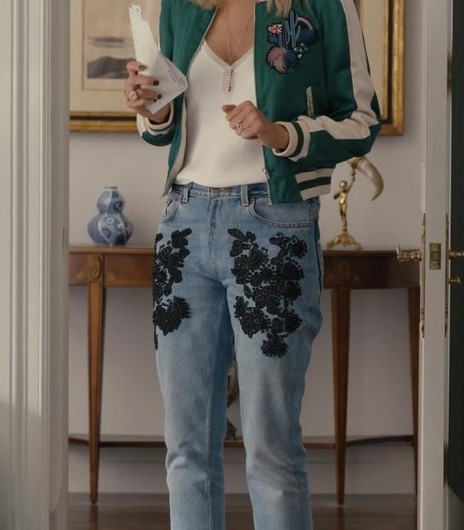 Light Blue Jeans with Black Floral Embroidery of Kaitlin Olson as Deborah Vance