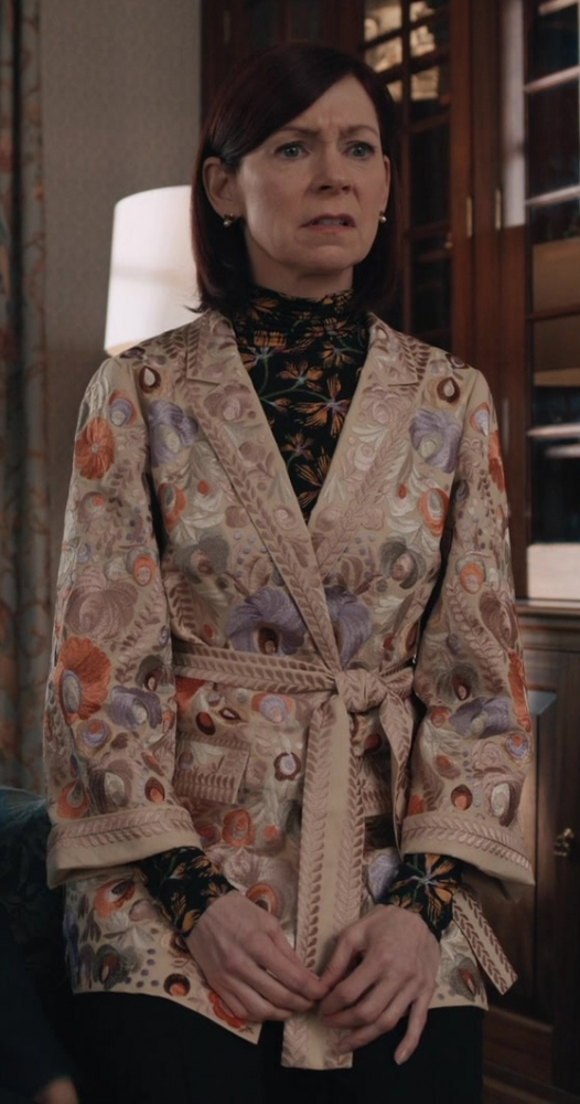 Sophisticated Floral Embroidered Wrap Jacket of Carrie Preston as Elsbeth Tascioni