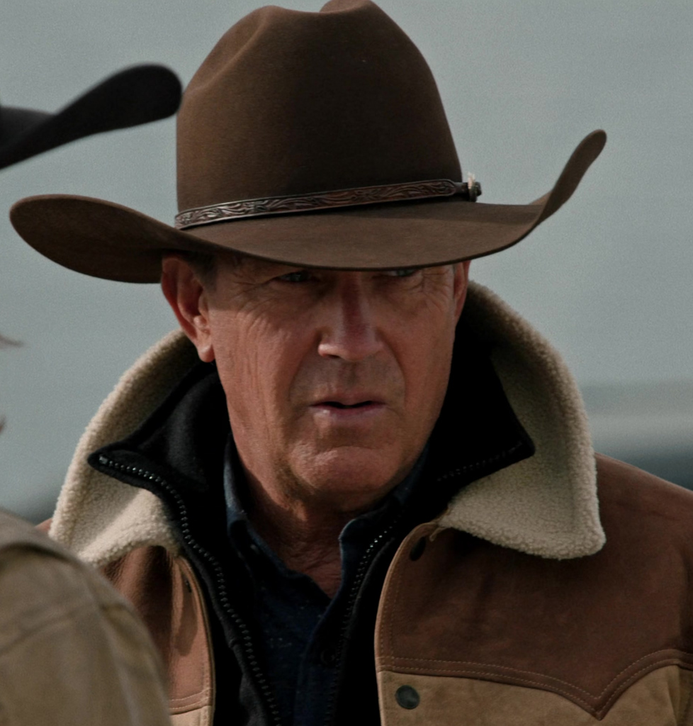 brown cowboy hat with decorative leather band - Kevin Costner (John Dutton III) - Yellowstone TV Show