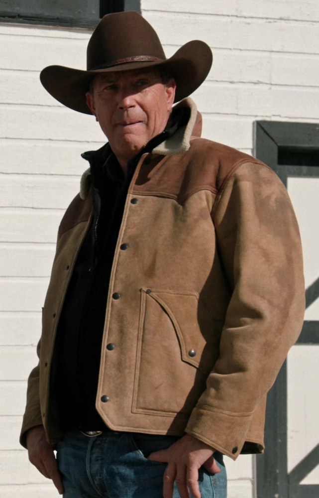 Classic Suede Leather Jacket with Sherpa Collar of Kevin Costner as John Dutton III