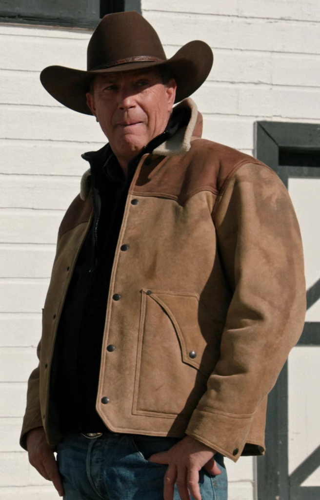 classic suede leather jacket with sherpa collar - Kevin Costner (John Dutton III) - Yellowstone TV Show