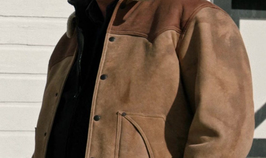 Classic Suede Leather Jacket with Sherpa Collar of Kevin Costner as John Dutton III